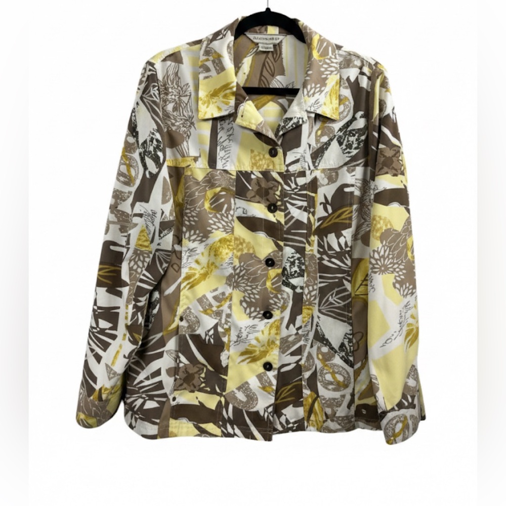 Allison Daley Yellow Brown Abstract Shirt Jacket Shacket